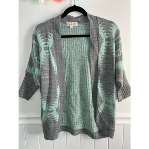 Pink Rose Women Gray Cardigan Southwestern Tribal Aztec Size Medium (C24)